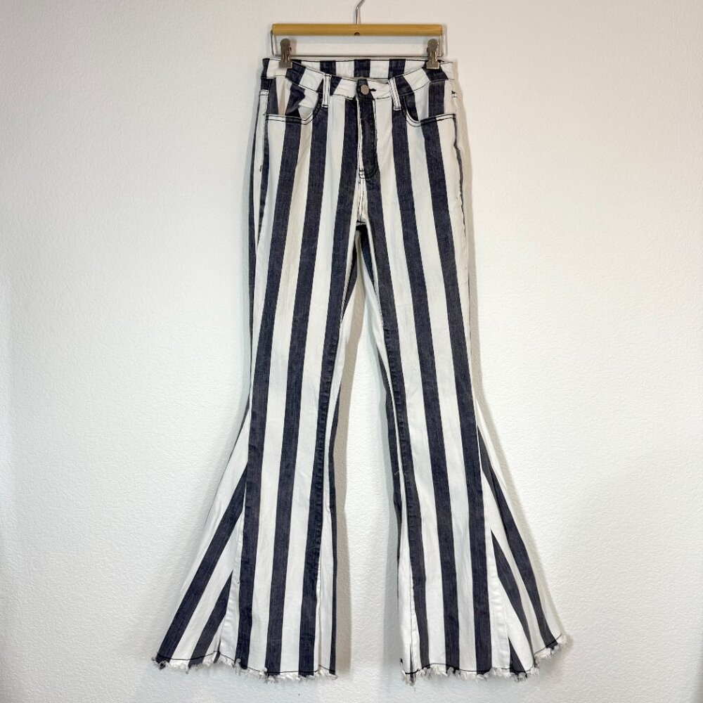 Saints and Hearts High Rise Flare Jeans Hippie Bell Bottom Retro Stripe Medium - Picture 10 of 13
